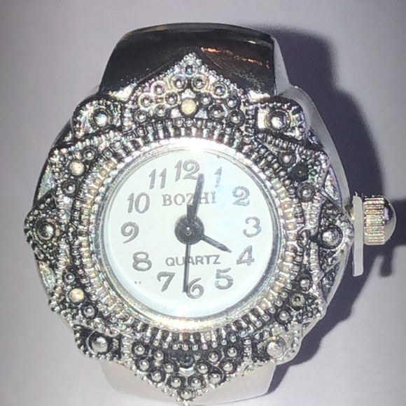 Bozhi Stretchy Silver Tone Watch Boho Ring New Battery - Picture 1 of 5